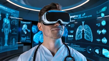 Poster - A medical professional using virtual reality technology for educational purposes.