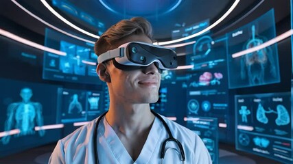 Poster - A healthcare professional using VR technology in a medical environment.