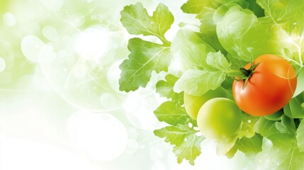 Aufkleber - Charming Wallpaper Design With a White Background and Delicate Light Green Fruits and Veggies