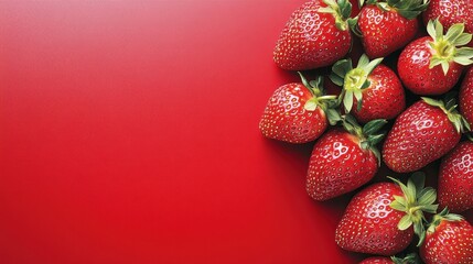 Poster - Strawberries Soaring Through a Vivid Red Cosmos, Celebrating the Joy of Summer's Bounty