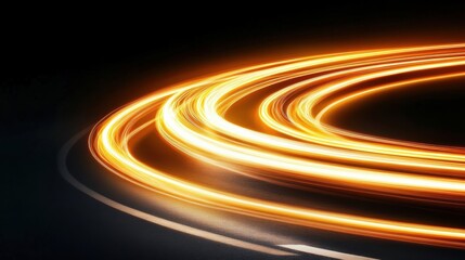 Aufkleber - Glowing Yellow Light Trails Winding Through a Dark Road at Night Creating a Vibrant Dynamic Motion