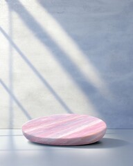 Poster - Elegant Round Podium Showcasing Textured Gemstone in Minimalist Natural Light Setting