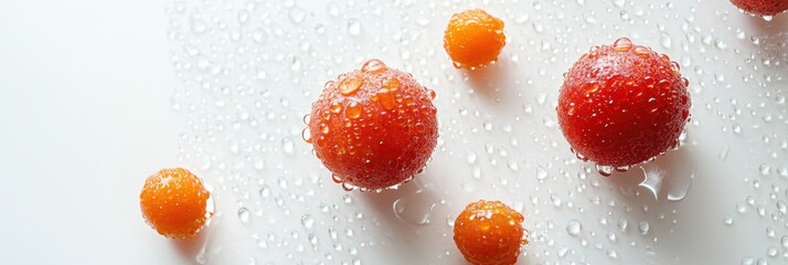 Poster - juicy red and orange fruits glisten with water droplets, highlighting their freshness and inviting a