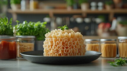 Aufkleber - a stunning display of gourmet 3d-printed pasta intricately shaped, showcased on a black plate with f