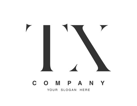 TX logo design. Initial letter t and x serif font style. Creative classic company name typography. Trendy logotype or identity.