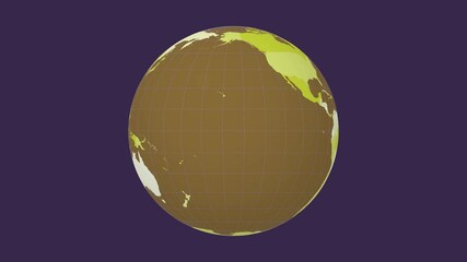 Poster - Rotating Earth with a colored countries style. World map with sparse graticule lines on a dark background. Alive animation.
