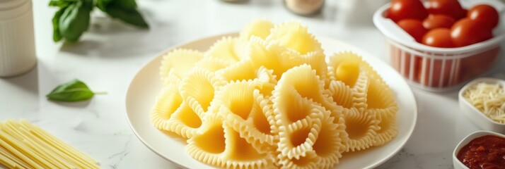 Aufkleber - This dish features gourmet 3D-printed pasta in intricate shapes, beautifully arranged alongside fresh tomatoes and basil. Generative AI