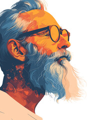 Man with a beard and sunglasses is the main subject of the image. The sunglasses are positioned above his nose, and his hair is styled in a way that makes him look cool and confident