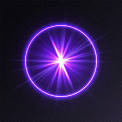 Wall Mural - purple light flare, glowing shiny sparkle, lens flare effect, bright glimmering glare. vector illust