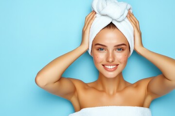 Poster - Minimalist design of a face with a few highlighted acne spots