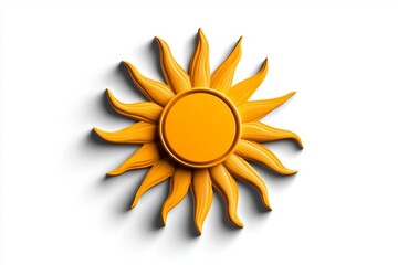 Poster - Plain yellow sun icon with rays, minimalist and cheerful design on a white background