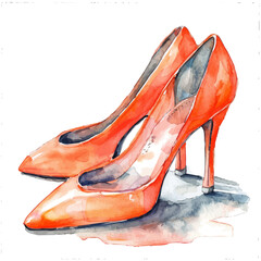 Wall Mural - A watercolor of a Pair of High Heels, isolated on a white background. Pair of High Heels vector.