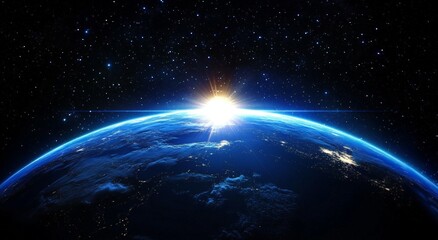 Wall Mural - breathtaking view of earth from space with sunburst over horizon