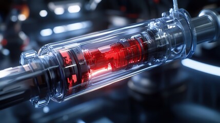 Poster - A futuristic device showcasing a glowing red core within a transparent casing.