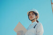 © kozy - working woman, helmet,働くお姉さん、ヘルメットをつけた女性,　 Ｇenerated　AI