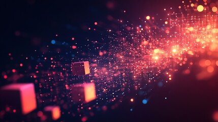 Aufkleber - Abstract digital visualization of particles and light effects in a vibrant space.