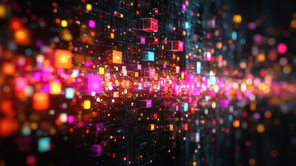 Poster - A vibrant digital landscape filled with colorful lights and interconnected data points.