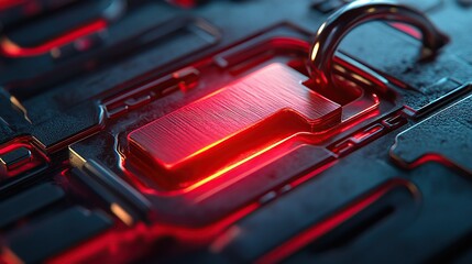 Poster - A close-up of a metallic lock with a glowing red background, suggesting security themes.