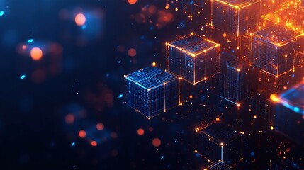 Poster - Abstract digital cubes with glowing effects, representing data and technology.