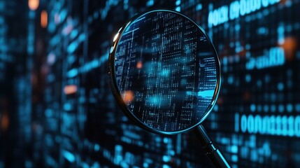 Poster - A magnifying glass focuses on digital data, symbolizing analysis and investigation.