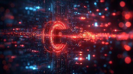 Poster - A futuristic digital landscape with glowing circuits and vibrant lights.