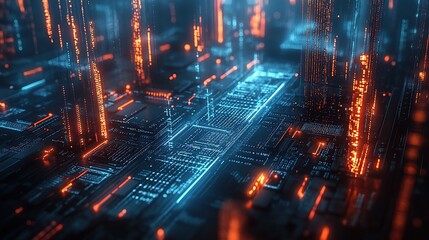 Poster - Futuristic digital landscape with glowing circuitry and data streams.