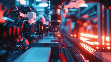 Poster - Close-up of robotic machinery in a high-tech industrial environment.