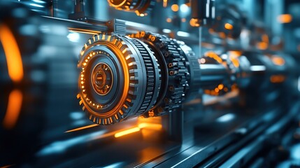 Poster - Close-up of a futuristic mechanical component with glowing elements.