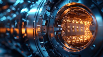 Poster - A close-up of a futuristic device with glowing elements and intricate metallic design.