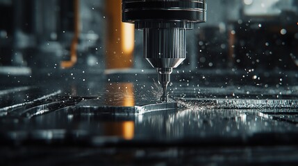 Poster - A close-up of a CNC machine cutting metal, showcasing precision and industrial power.