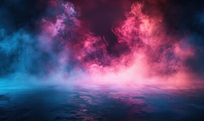 Poster - Abstract Pink and Blue Smoke Over Dark Surface
