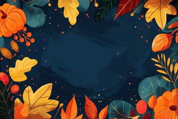 Aufkleber - Autumn Leaves Frame With Pumpkins And Berries