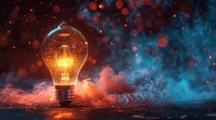 glowing lightbulb in a smoky mystical setting