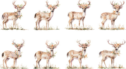 Wall Mural - floral deer watercolor clipart