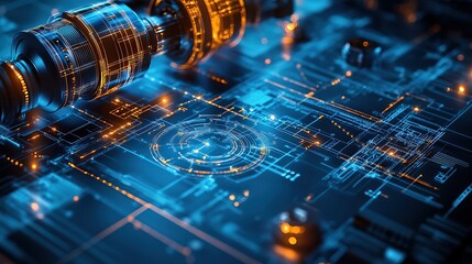 Poster - A detailed close-up of a futuristic circuit board with glowing connections.