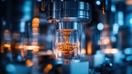 Poster - Close-up of a glowing vacuum tube in a high-tech industrial setting.