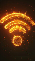 Poster - The bright orange wifi symbol shines vibrantly on a dark background, creating an eye-catching contrast. This digital design suggests connection and technology, ideal for modern themes.