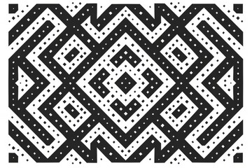 Poster - This artwork features a striking geometric tribal pattern in black and white, showcasing a variety of intricate shapes and designs that create a visually captivating display of contrast and rhythm.