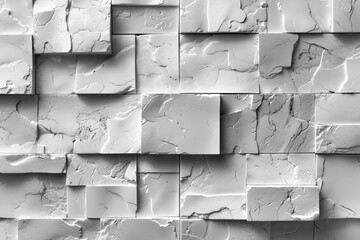 Poster - A textured white wall features a variety of rectangular panels arranged in an overlapping pattern. The surface has subtle vein-like designs, illuminated by soft natural light.
