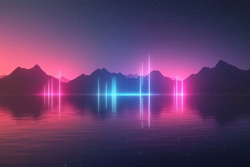 neon mountain reflections: a vibrant digital landscape