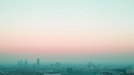 Poster - Soft Mint Green Pastel Gradient Blending into a Tranquil Horizon Over a City Skyline at Dusk, Capturing Serene Beauty and Atmospheric Depth