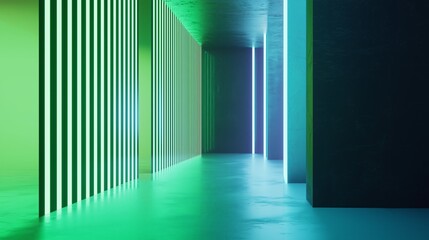 Poster - Futuristic Interior Design with Gradient Lighting – A Bright Transition through Neon Colors and Modern Architecture