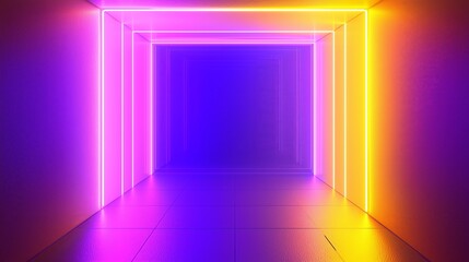Poster - A Stunning Neon Tunnel with Vibrant Gradient Lighting that Blends Bright Colors in a Captivating Space, Perfect for Modern Art and Technology Themes