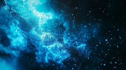 Poster - Vibrant Electric Blue Gradient Background Transitioning with Ethereal Particles in a Futuristic Abstract Design for Dynamic Visuals