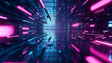 Poster - Dynamic Futuristic Scene with Gradient Transitioning Lights Creating a Glowing Effect in a High-Tech Environment Full of Energy and Motion