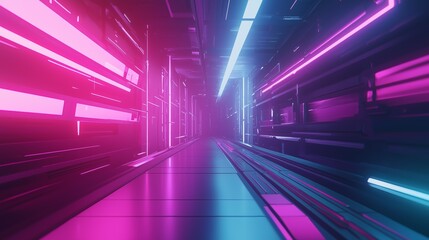 Poster - Futuristic Neon Tunnel with Gradient Lights Transitioning from Pink to Blue in a Digital Environment