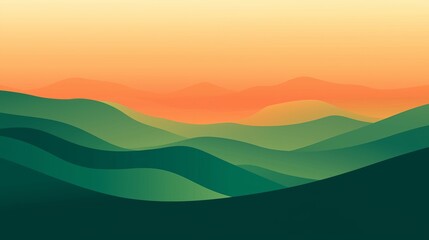 Poster - Serene Glowing Gradient Background Transitioning from Soft Green to Warm Orange in a Nature-Inspired Landscape Design