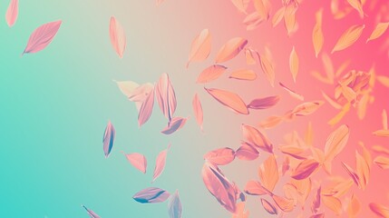 Poster - A Beautiful Vibrant Background with Gradient Transitioning Colors Featuring Falling Leaves in Ethereal Shades of Pink and Blue