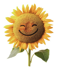 Wall Mural - PNG Cheerful sunflower with a smiling face in bloom