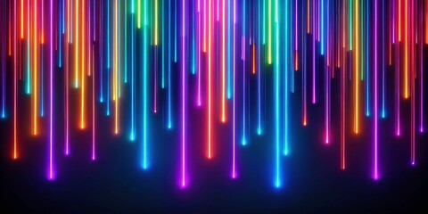 Wall Mural - Bright neon lines of light cascading downwards, neon, glowing, lines, rays, light, cascading, movement, vibrant